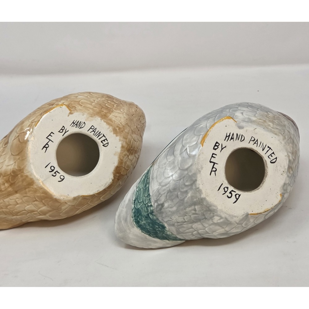 Vintage 1959 Hand Painted Glazed Ceramic Mallard Duck Figurines Pair MCM Decor - Picture 10 of 12